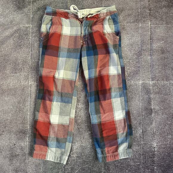 Mens Abercrombie & Fitch Red Gray Blue Plaid Button Fly Lounge Pajama Pants Sz M - Picture 1 of 6
